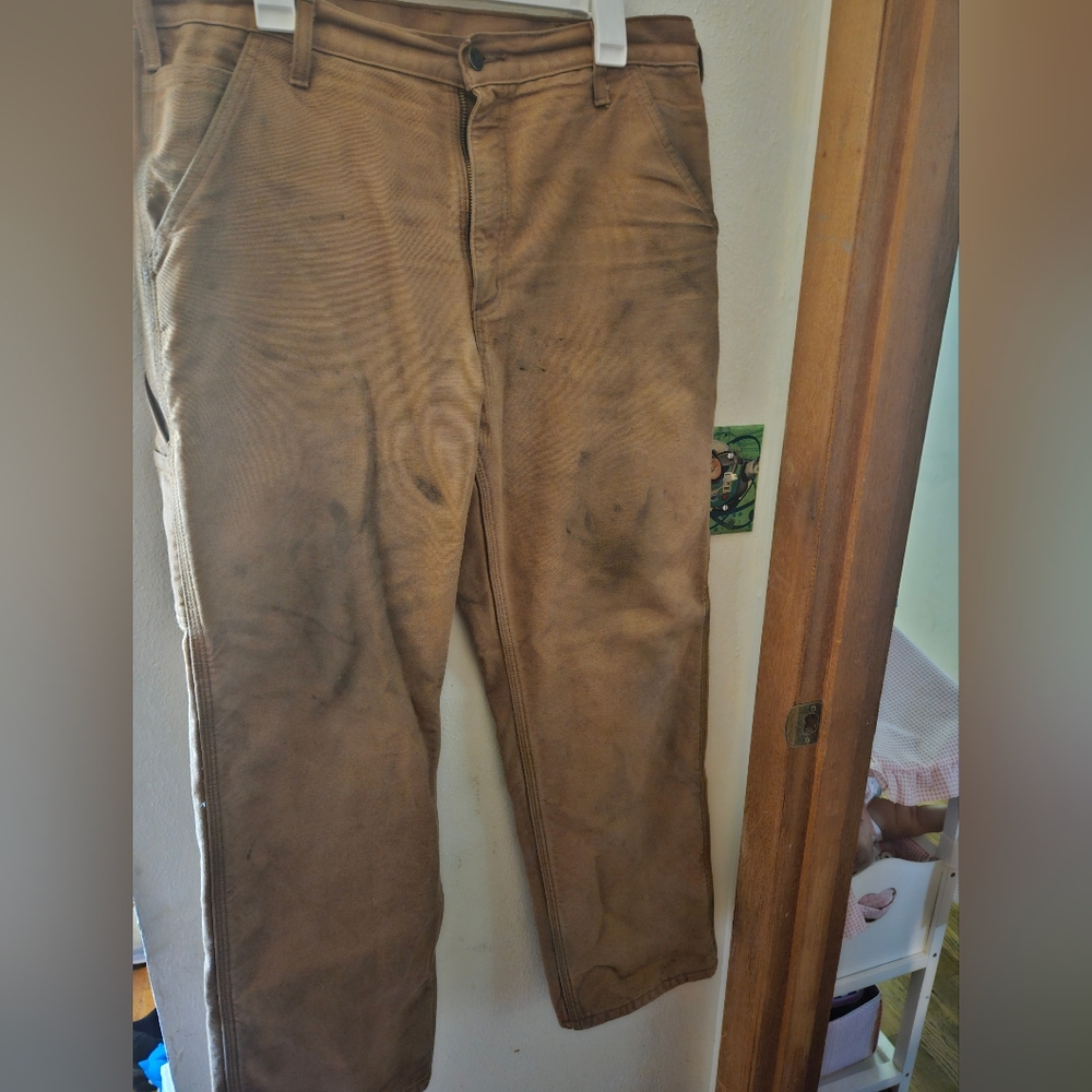 Carhartt Men's Loose Straight Washed Duck Lined Dungaree In Tan, Size 34x32